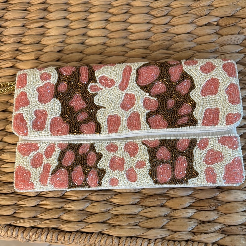Beaded Pink and Brown Clutch